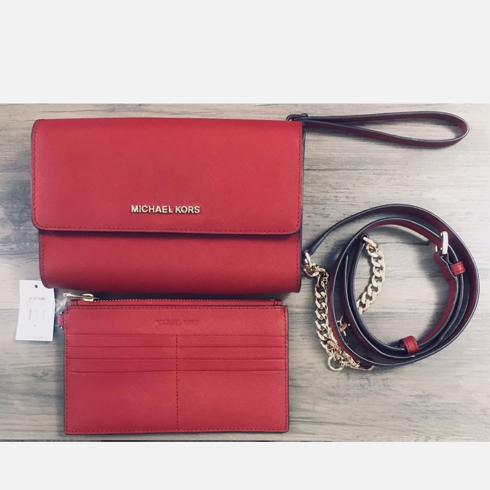 Michael Kors Scarlett Red Crossbody Bag and Wallet Set 3-in 1